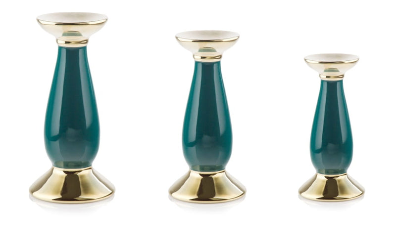 Žalia su auksu keramikinė žvakidė 32 x 13 cm