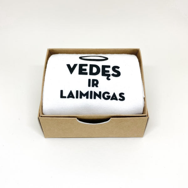 Kojinės su užrašu  „Vedęs ir laimingas“
